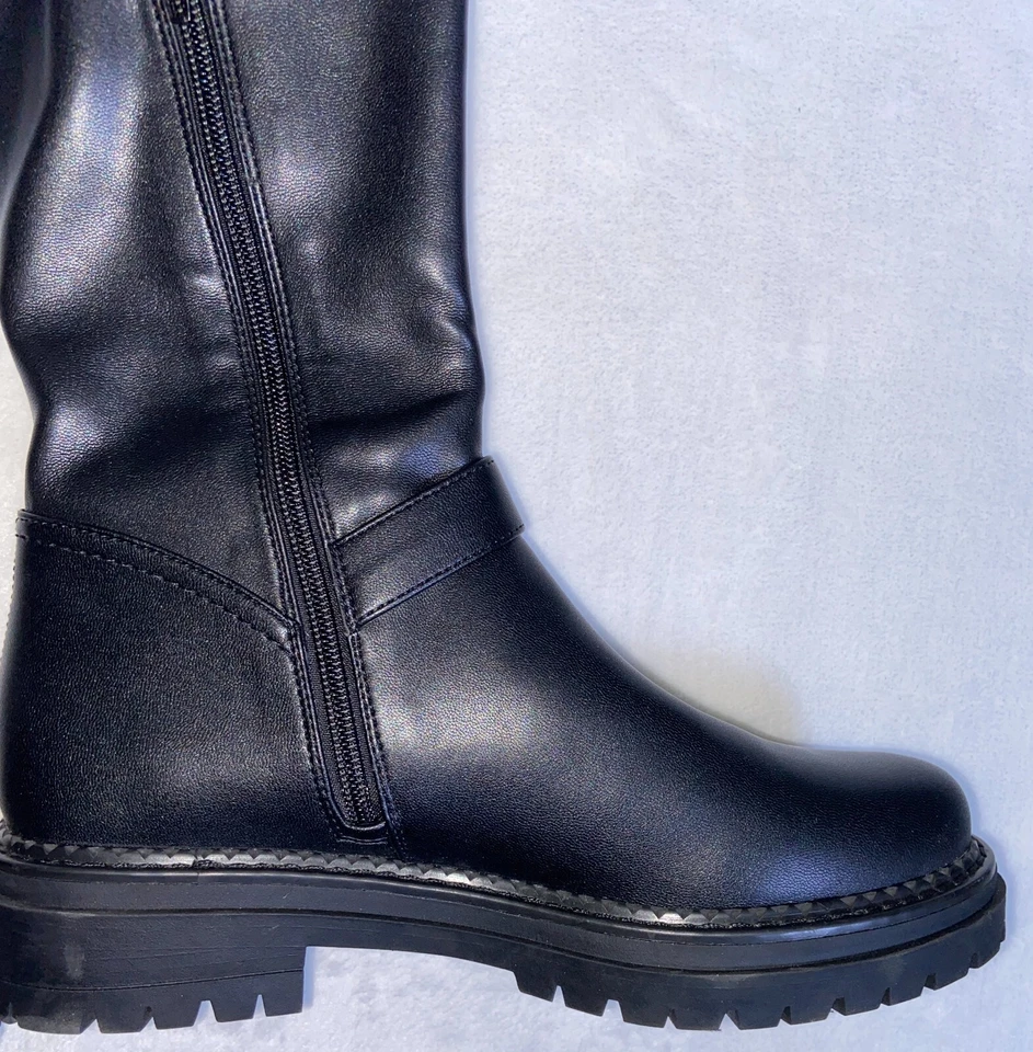 GB Knee High Boots  Zip Buckle Biker 8 M 202308XX Black Combat - Image 3 of 4