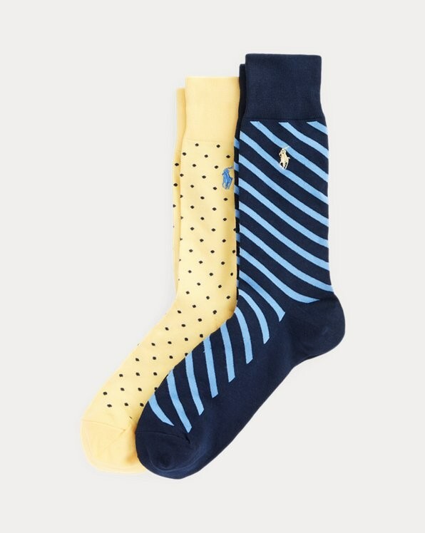 Polo Ralph Lauren Confezione da 2 Uomo Polka a pois e righe Pony Calzino Equipaggio 10 13