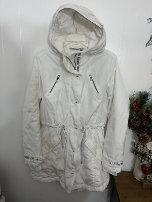 Athleta White Hooded Jacket L Lightweight Utility Parka Cinch Waist Outdoor