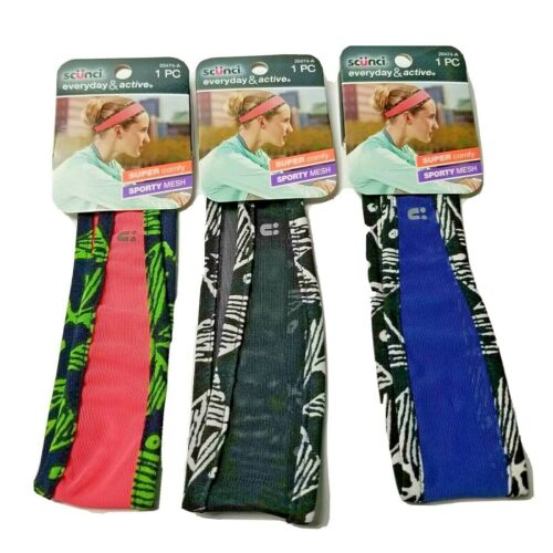 3 Pack Scunci Tapered Headband Sporty Mesh Everyday & Active Pink Black Blue - Picture 1 of 6