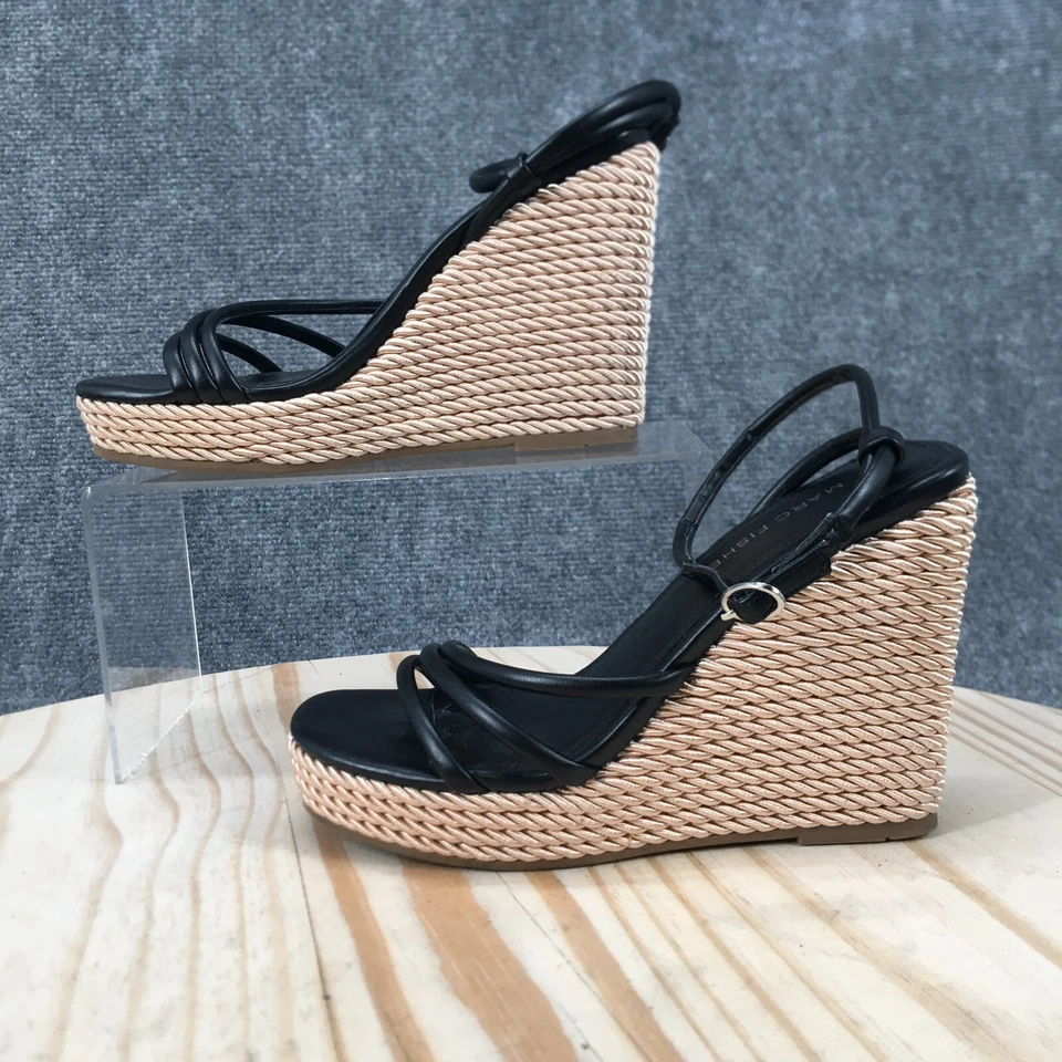 Sandalias Marc Fisher para mujer 6M Zeki plataforma correa al tobillo negras imitación cuero cuña Foto 2 de 4