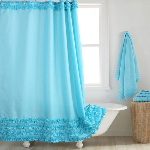 2023 Ruffle edge gray modern polyester waterproof fabric shower curtain - Picture 10 of 31