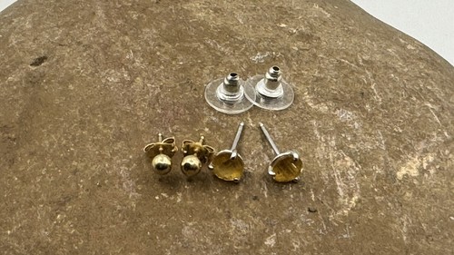 2 Ps 14K White Yellow Gold Citrine/Ball Stud Earrings Solid 1.3 Grams - Picture 3 of 9