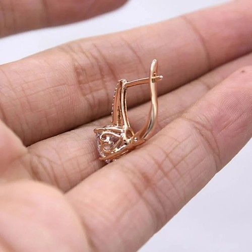 2.4CTW Round Cut Moissanite Stud Bridal Wedding Earring 14K Yellow Gold Plated - Picture 4 of 9