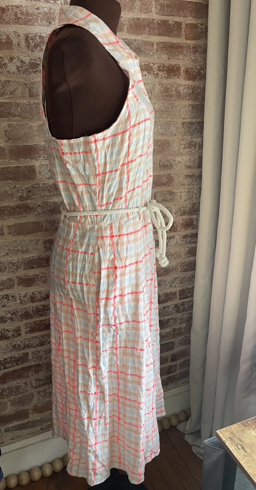 New! Ella Moss Christina Gingham Button Up Sleeveless Cotton Midi Dress Belted L - Imagem 4 de 4