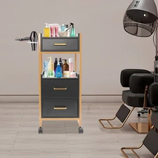 Mobile Salon Trolley Cart with 3 Drawers & Dryer Holder Hairstylist Storage Cart