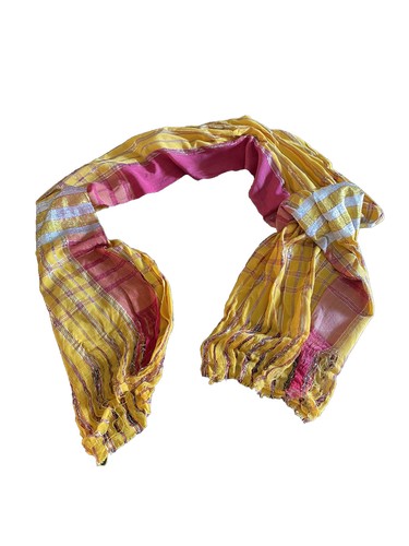 Bright Rectangular Shawl Scarf Wrap, Yellow Pink Gold White , Excellent Cond. - Picture 2 of 5