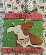 Wood Burned brown COW Christmas ORNAMENT wall decor. Mooey Christmas FARM