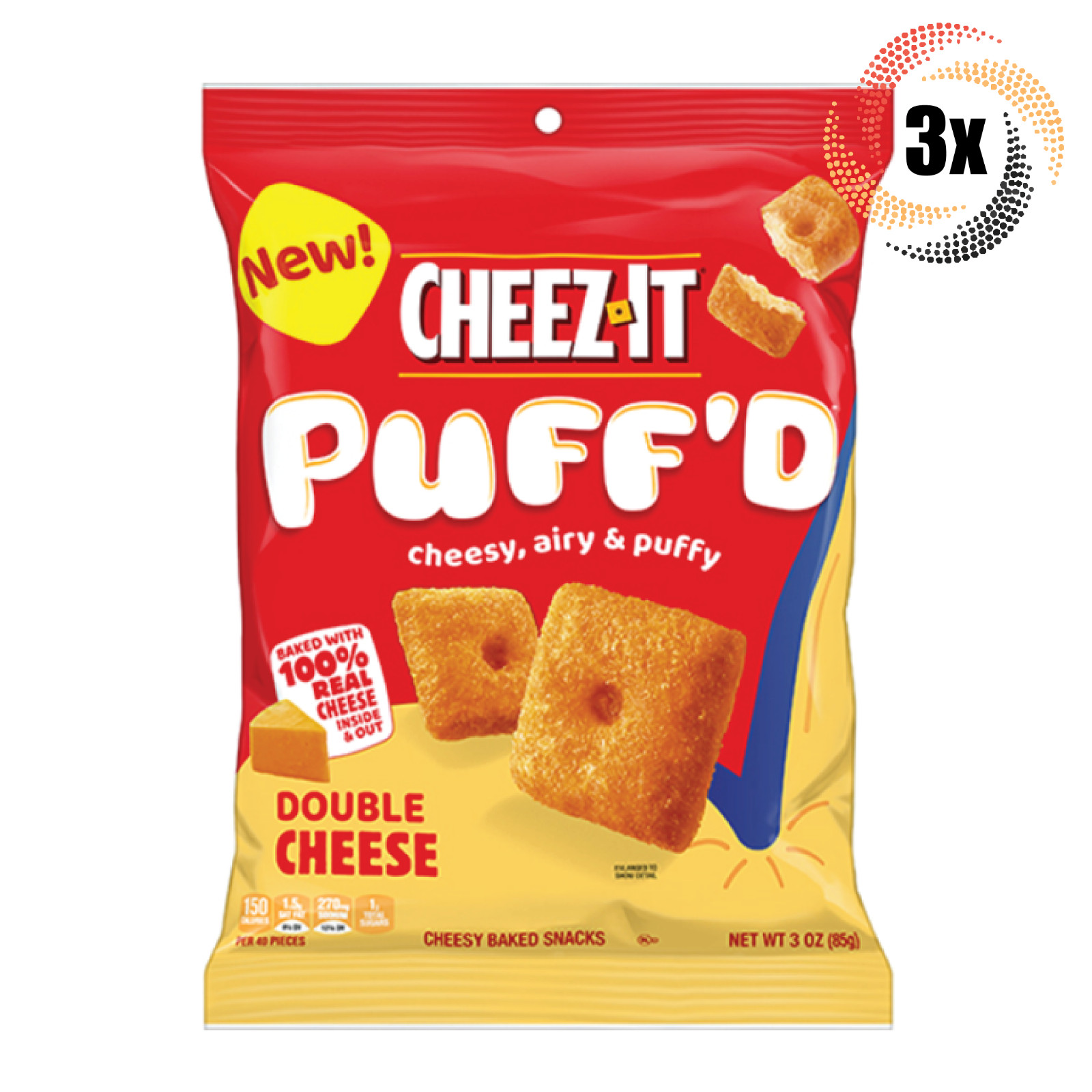 Запеченная закуска Cheez-It Puffd с двойным вкусом сыра в 3 пакетиках, 3 унции, Сырная, воздушная и пышная
