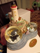 Westland 2615 Musical Lighthouse  Orcas & Dolphin Double Waterglobes Snow Globe