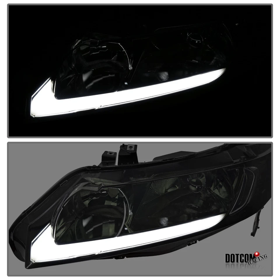 Fits 2006-2011 Honda Civic Sedan Smoke LED Bar Headlights Lamps Left+Right 06-11 Foto 3 de 4