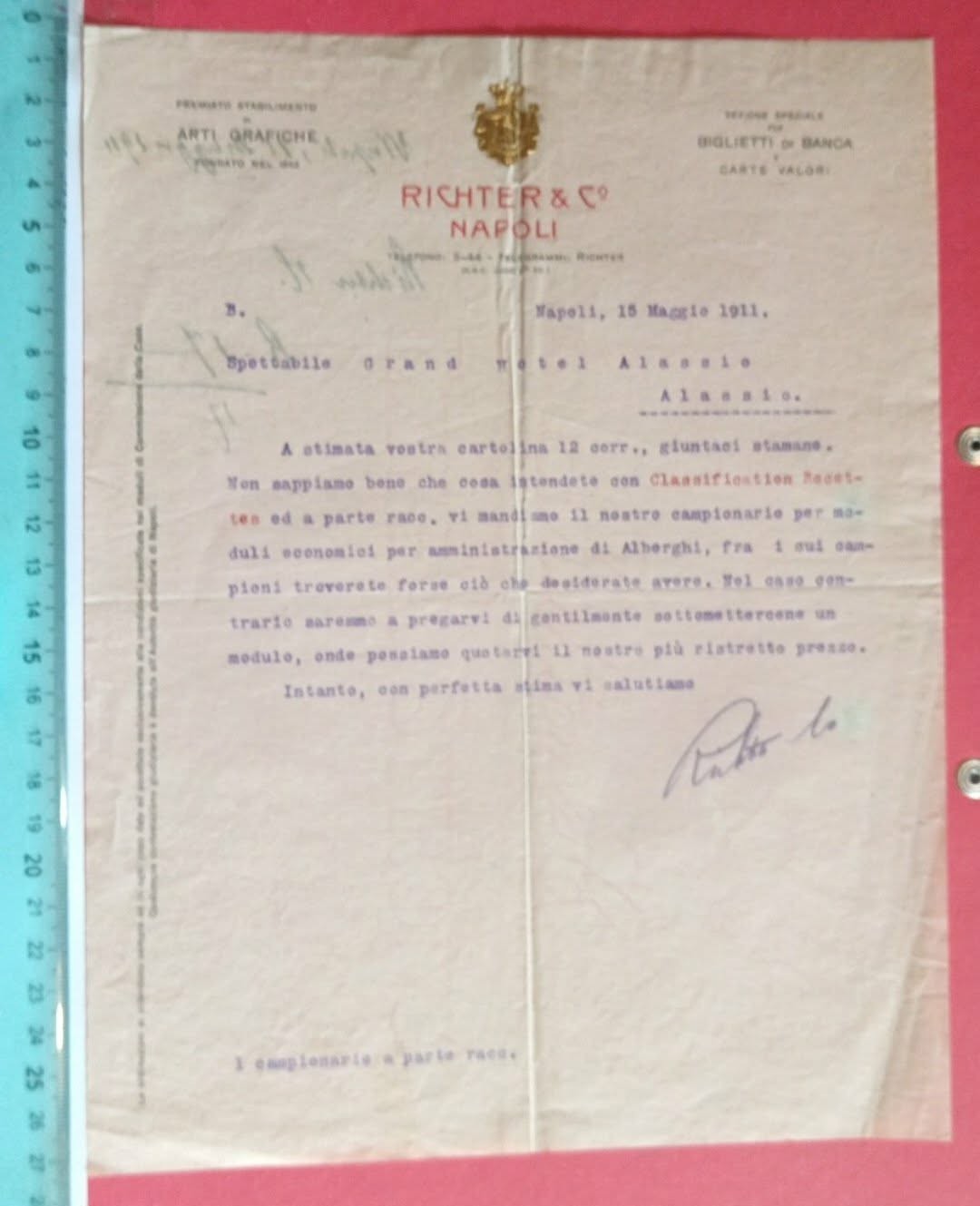 NAPOLI 1911 " RICHTER & Co " ARTI  GRAFICHE - CARTE VALORI  e BIGLIETTI di BANCA