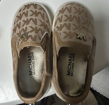Michael Kors White Gold Sneakers Shoes Slip On Girls Toddler Baby Size 5
