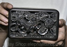 6" Marked Old Chinese Dynasty Rosewood Carved Lion Beast Ball Box Case