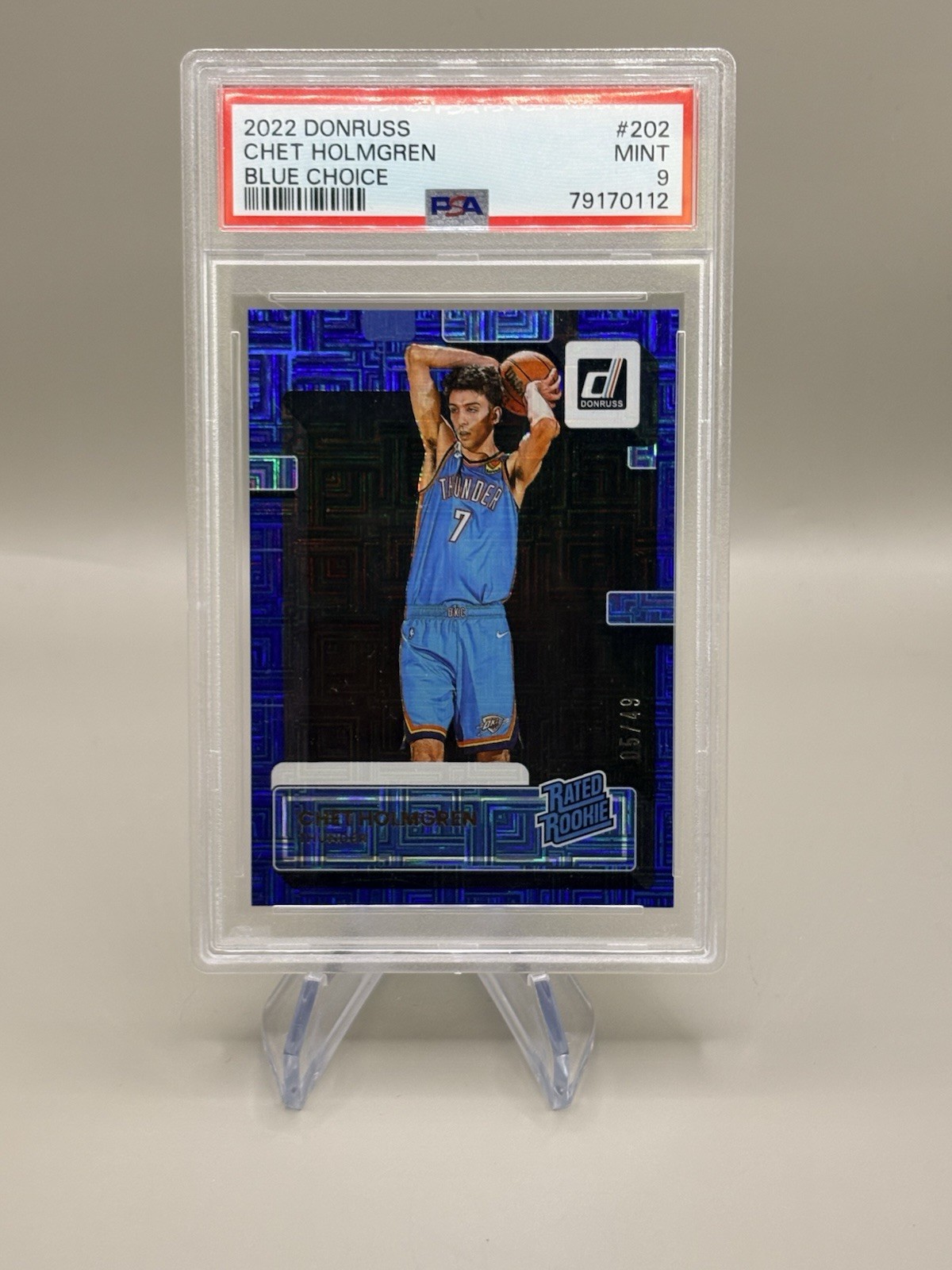 Chet Holmgren 2022 Panini Donruss #202 Blue Choice /49 Rookie PSA 9 Color Match
