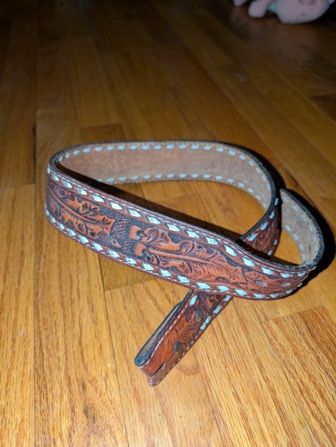 Vintage Tony Lama Tooled Aged Leather Belt Western Rodeo Cowboy 30" NO BUCKLE