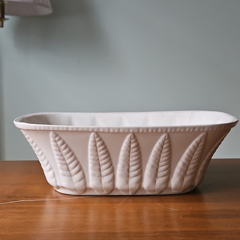 Cookson Ceramic Planter 151 White Leaf Pattern Rectangle Glossy Finish