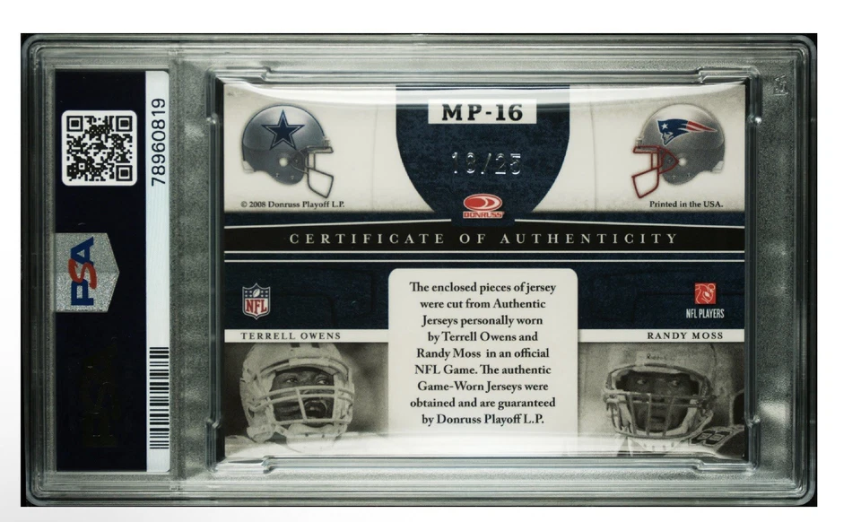 2008 Leaf Limited Terrell Owens/Randy Moss Matching Positions - Prime Game Worn - Image 2 of 3
