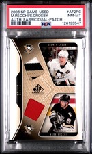 2006 SP GAME-USED AUTH FABRIC DUAL PATCH #AF2RC M.RECCHI/S.CROSBY 19/25 PSA 8