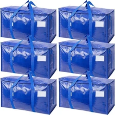 TICONN 6 Pack Extra Large Moving Bags with Zippers & 6 Pack, Blue-24 Gallon 