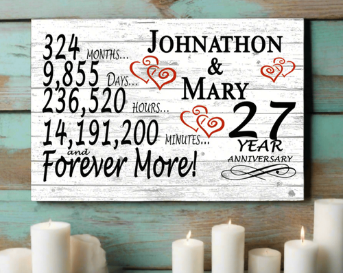 27 Year Anniversary Gift Sign Personalized 27th Wedding Anniversary Present - 第 2/10 張圖片