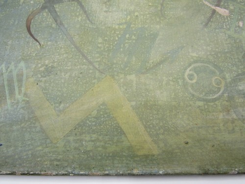 Vintage modernist surrealist zodiac symbols painting signed RC 11x14" - Picture 4 of 18