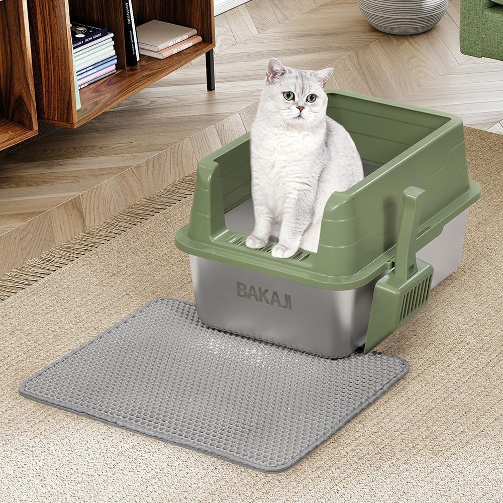Lettiera per Gatti XL Aperta Con Base in Acciaio Con Borso anti Sabbiolina, Pale