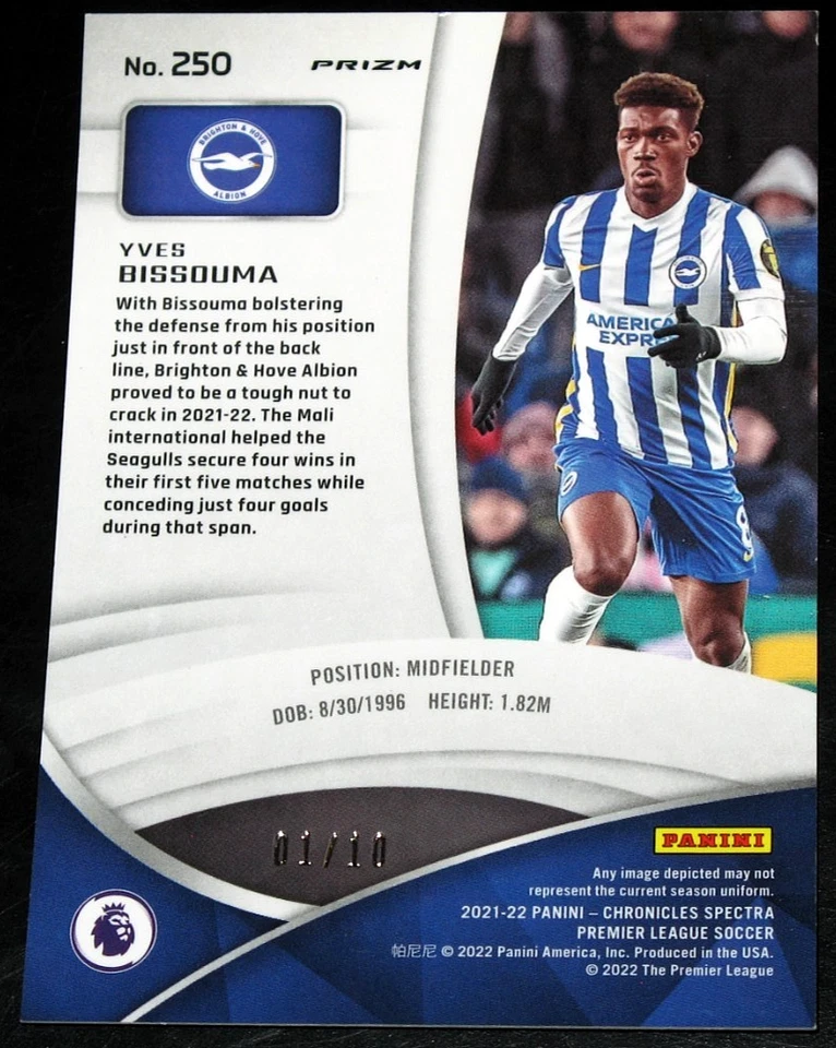 2021-22 Chronicles Spectra Premier Yves Bissouma GOLD Prizm # 01/10 #250 - Image 2 of 2