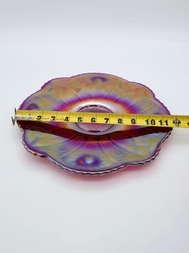Vintage Indiana Glass Sunset Red Pink Carnival Glass Cake Plate Cake Stand 12'' - Picture 15 of 23