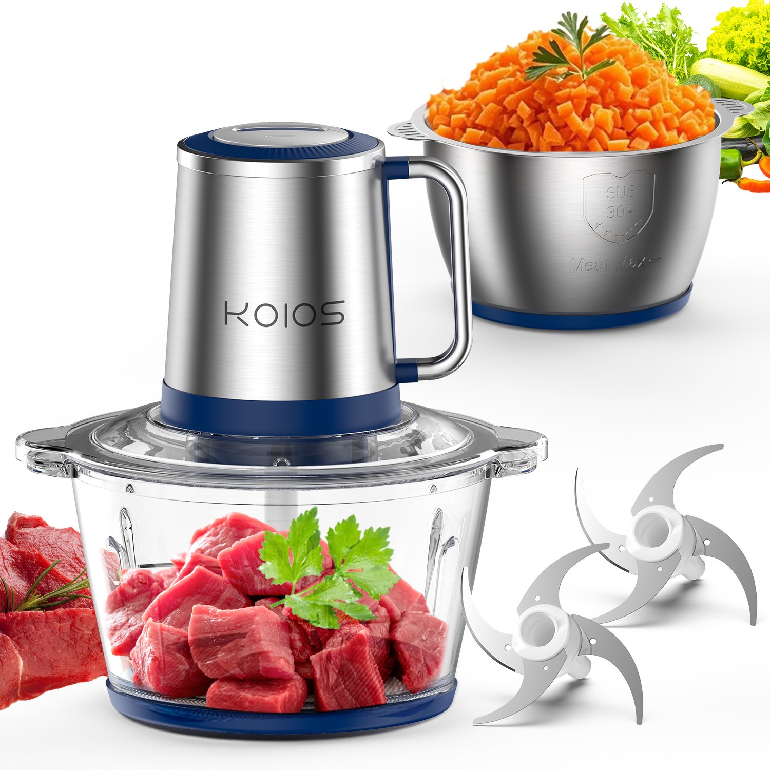 KOIOS 500W Powerful Electric Food Processor 8 Cup Stainless 
