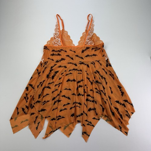 Sexy Babydoll Dessous orange Fledermaus Print Spitze transparent Nachthemd Gr. XXL Halloween - Bild 4 von 9