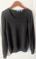 Uniqlo Sz Med Gray 100 Cashmere Sweater Knit Womens L/S Soft 36" Bust 