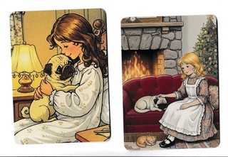PLAYING SWAP CARDs 2 GIRL PUG DOG sleepy time