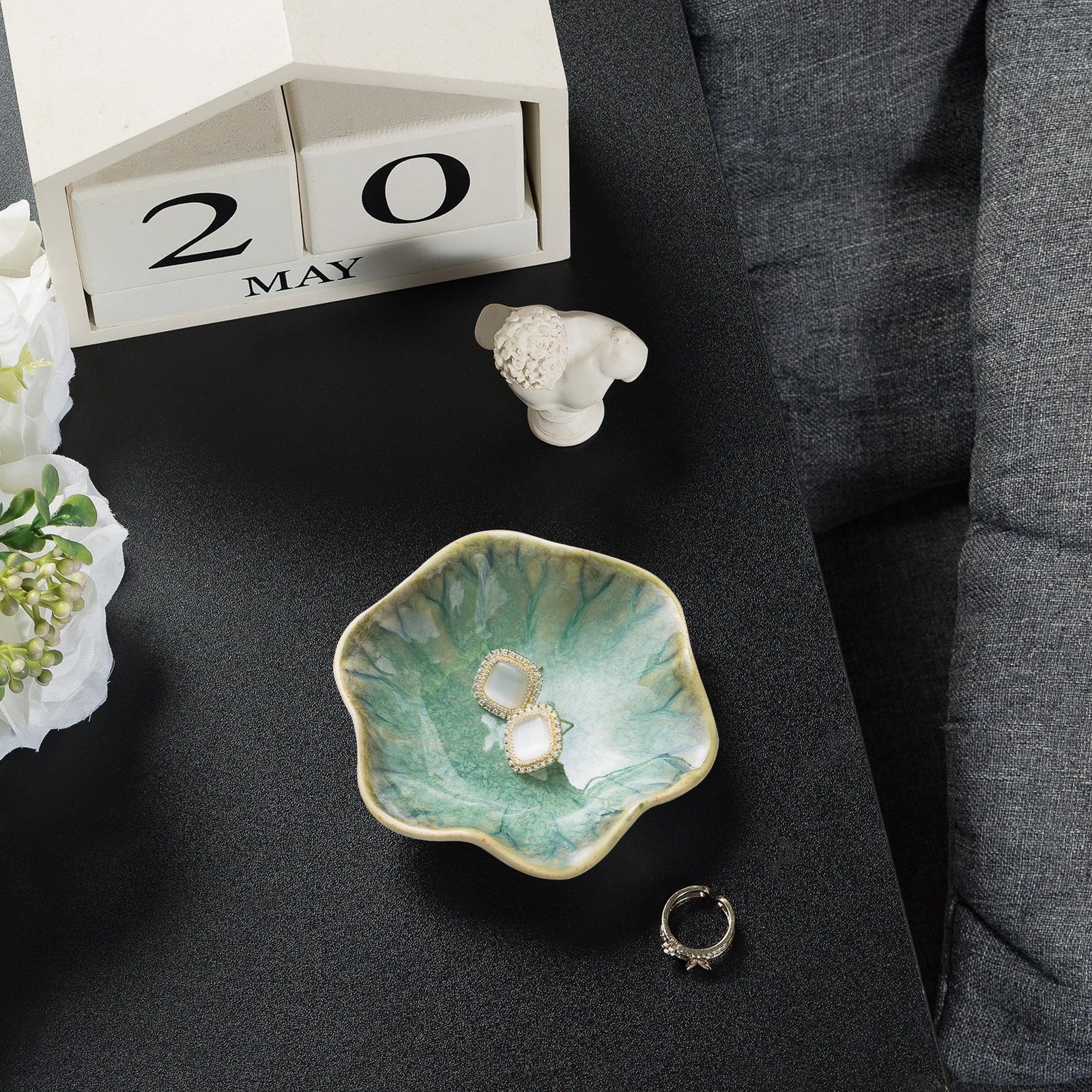 Ceramic Ring Dish, Jewelry Dish Holder, Small Trinket Tray Plate for Earrings Ri