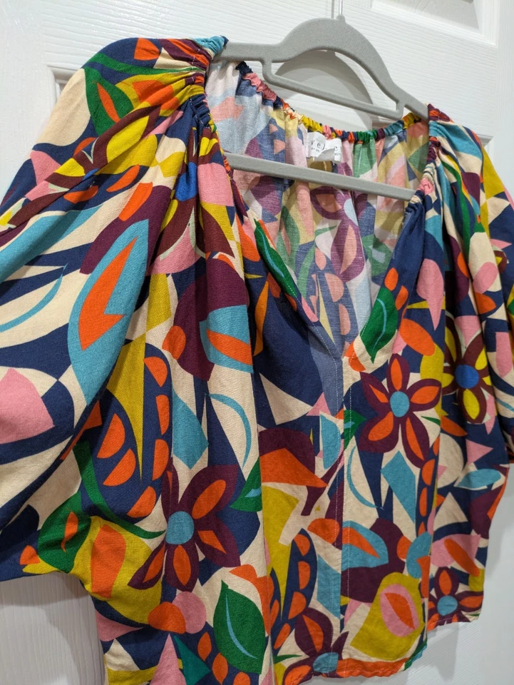 Blusa recortada de terciopelo de Graham Spencer de gran tamaño boho floral lino manga abullonada Foto 3 de 4