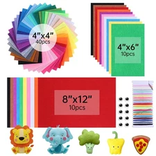 60PCS Felt Fabric Sheets Craft Kit - 4"x 4" + 4"x 6"+ 8"x 12" Assorted Colors...