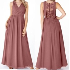 Azazie Maxi Party Dress Siz10‎ Chiffon Gown Jessa Bridal Shower Desert Rose $129