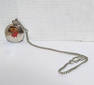 Hanslin Quartz Pocket VTG Pocket Watch with Chain Shiny Silver Tone Repair