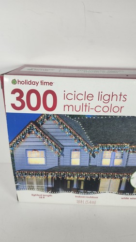Holiday Time 300 Multicolor Icicle String Lights White Wire Christmas NEW - Picture 2 of 8