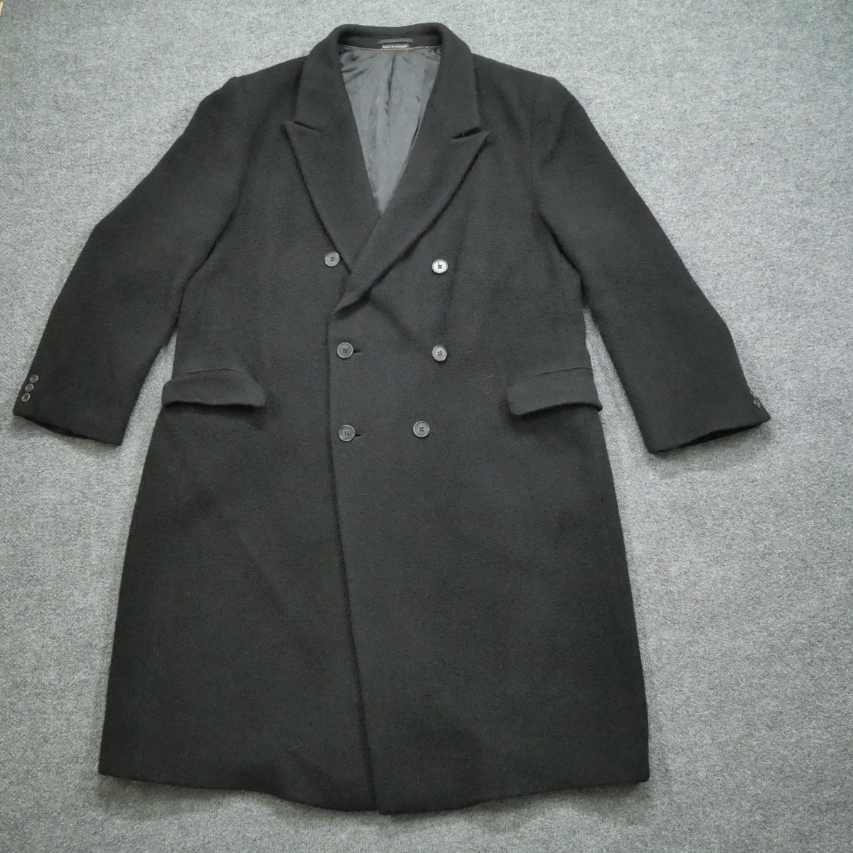 Vintage Teller Cashmere Coat Mens 44 Black Trench Jacket Double