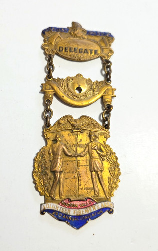 1913 DELEGATE BADGE MEDAL HUDSON VALLEY FIREMEN ASSOCIATION CATSKILL NEW YORK