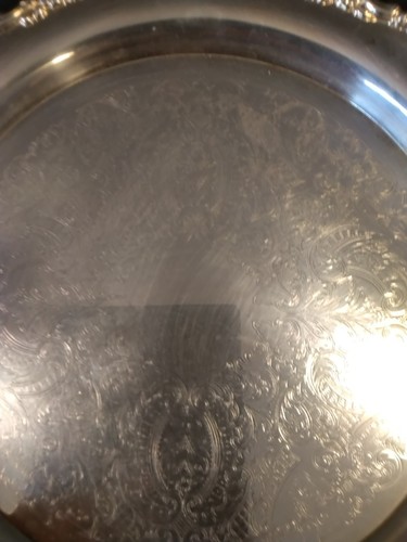 Onedia Round Serving Tray 12" Silverplate Rose Floral Scroll Design - Picture 3 of 9