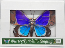 VTG Stained Glass Butterfly Wall Art 3D Purple Blue Copper NEW IN BOX Large 12"