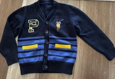 Polo Ralph Lauren Varsity Navy V-Neck Cardigan Sweater 4/ 5/6 See Measurements