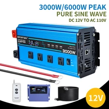 3000W 6000W 12V to 110V Pure Sine Wave Power Inverter Converter Remote Control