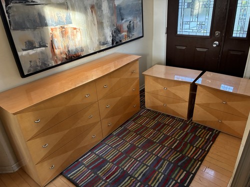 3pc Made in Italy Lacquer High Gloss Maple Modern Contemp. Dresser & Nightstands