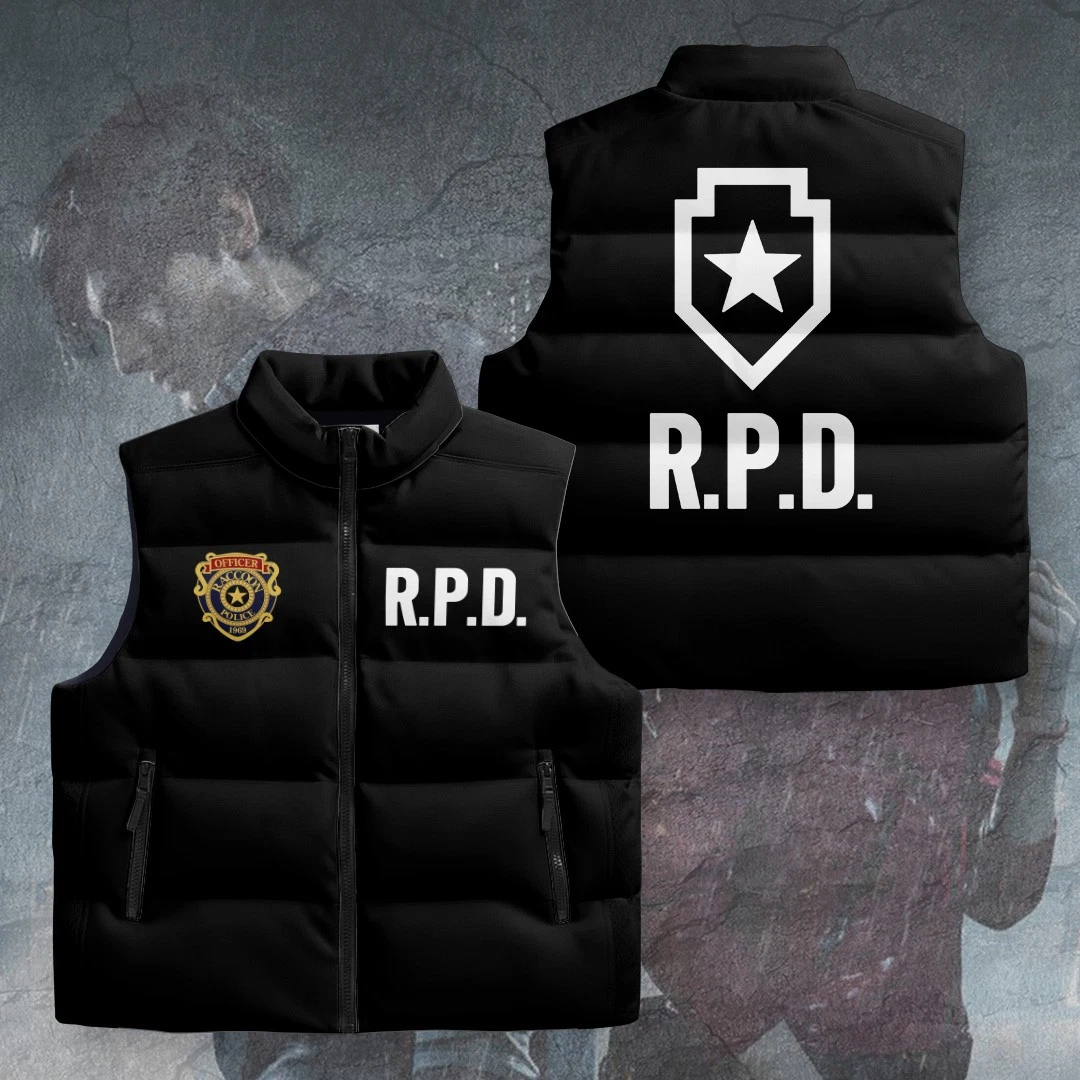 Resident Evil 2 Remake x Leon Scott Kennedy 3D Sleeveless Down Jacket GNE5353. - product detail image 1