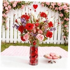 6Pcs 17.3 Inch Artificial Valentine  s Day Heart Shaped Picks Fake Berry Rose