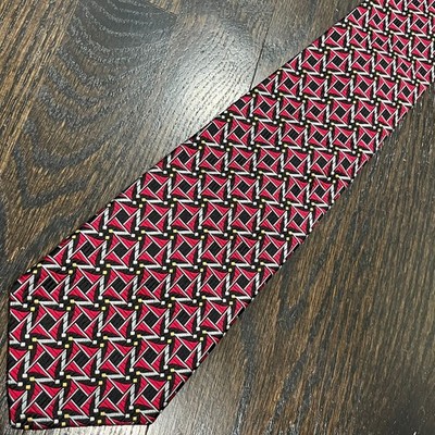 ROBERT TALBOTT Best of Class Silk Neck Tie Pink Black Yellow Geometric Bright