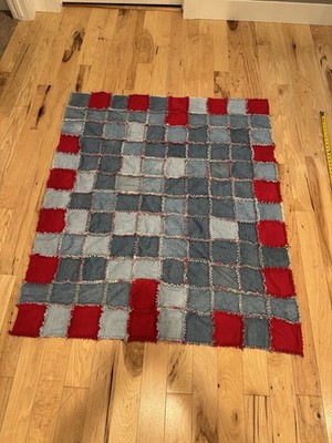 Denim Jean Patchwork Rag Quilt Handmade Reversible With Spongebob Sq Pants